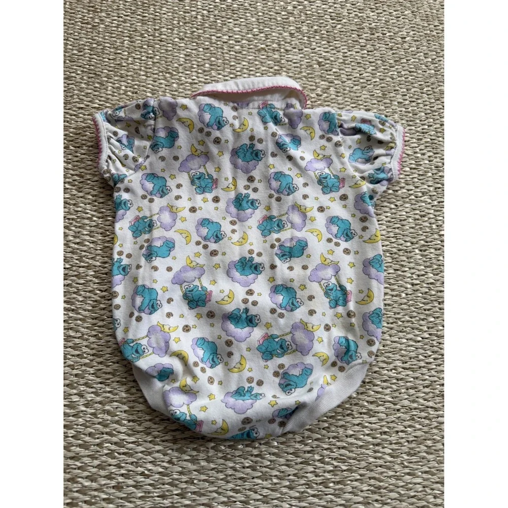 Sesame Street Cookie Monster Romper White Pink 6-9M Infant vintage y2k‎ 90's